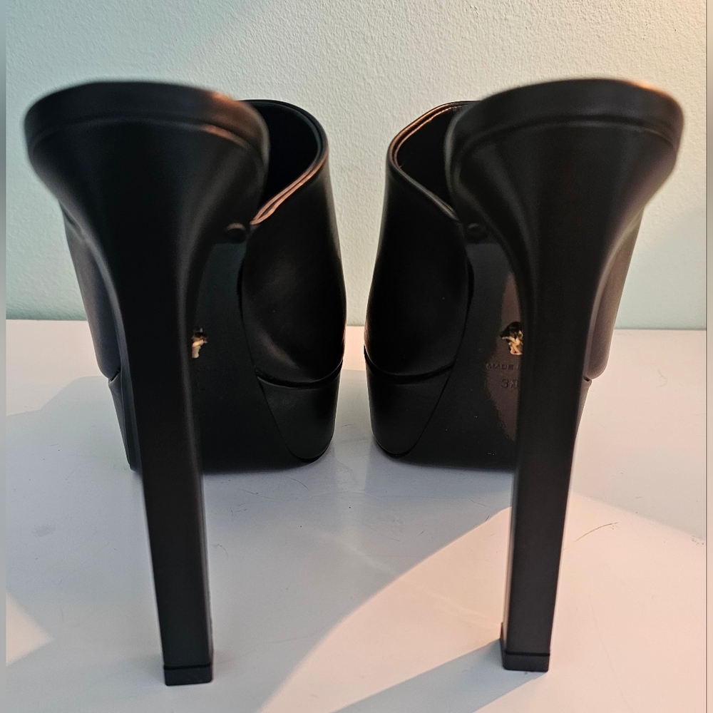 Versace La Medusa Gold 140MM Leather Platform Mules/Sandal Black Size 38/5 - Picture 9 of 16